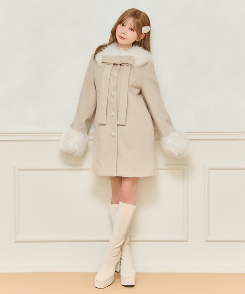 フロントリボン袖ファービジューコート（その他アウター）｜apres jour