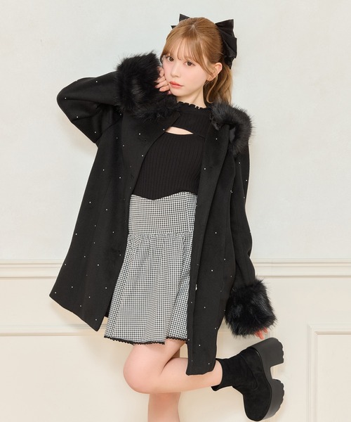ฅ*様 apres jour フロントリボン袖ファービジューコート フロントリボン袖ファービジューコート（その他アウター）｜apres jour