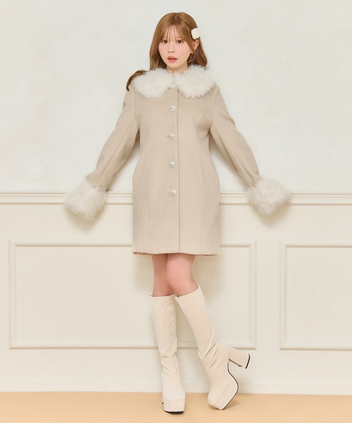 フロントリボン袖ファービジューコート（その他アウター）｜apres jour