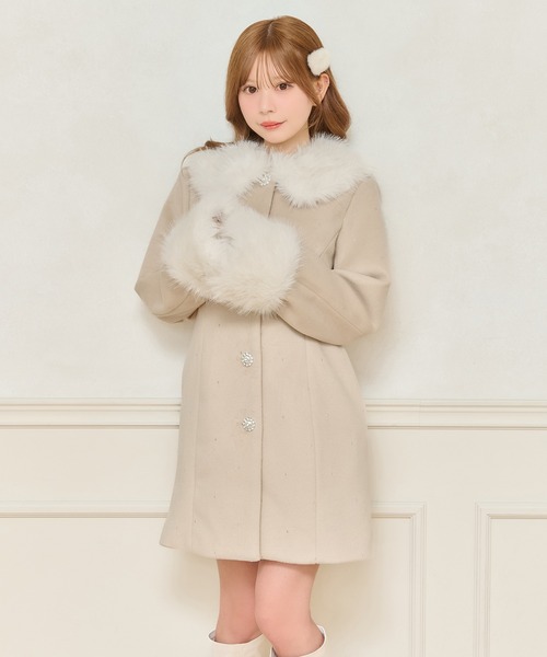 フロントリボン袖ファービジューコート（その他アウター）｜apres jour