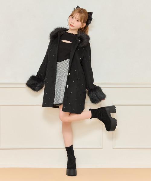 フロントリボン袖ファービジューコート（その他アウター）｜apres jour