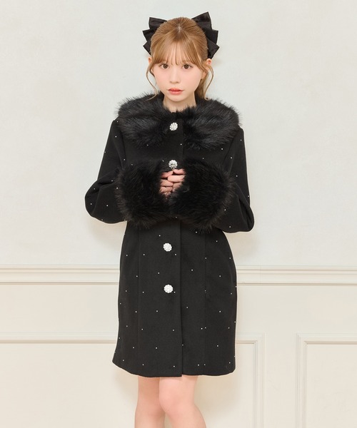 フロントリボン袖ファービジューコート（その他アウター）｜apres jour