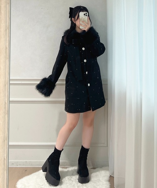 フロントリボン袖ファービジューコート（その他アウター）｜apres jour