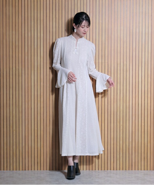 セール】レース切替フレアワンピース（ワンピース）｜FLANEEK