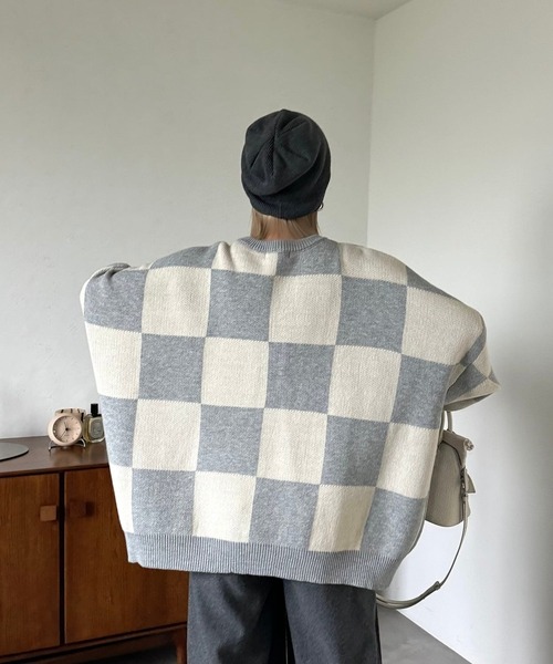 CFT.（シフト）の「ブロックチェックユースフルニット（ニット/セーター・レディース・ライトグレー・FREE）」の3枚目の写真