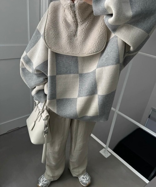 CFT.（シフト）の「ブロックチェックユースフルニット（ニット/セーター・レディース・ライトグレー・FREE）」の6枚目の写真