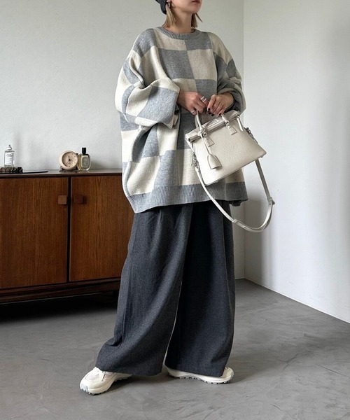 CFT.（シフト）の「ブロックチェックユースフルニット（ニット/セーター・レディース・ライトグレー・FREE）」の8枚目の写真