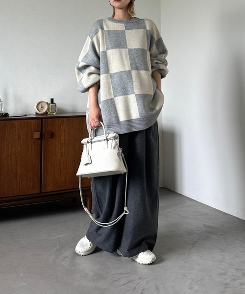 CFT.（シフト）の「ブロックチェックユースフルニット（ニット/セーター・レディース・ライトグレー・FREE）」の9枚目の写真