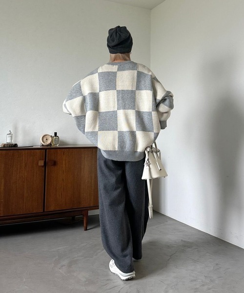 CFT.（シフト）の「ブロックチェックユースフルニット（ニット/セーター・レディース・ライトグレー・FREE）」の14枚目の写真