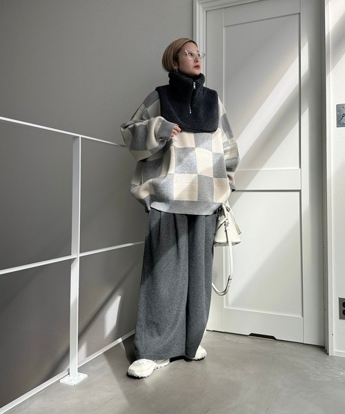 CFT.（シフト）の「ブロックチェックユースフルニット（ニット/セーター・レディース・ライトグレー・FREE）」の15枚目の写真