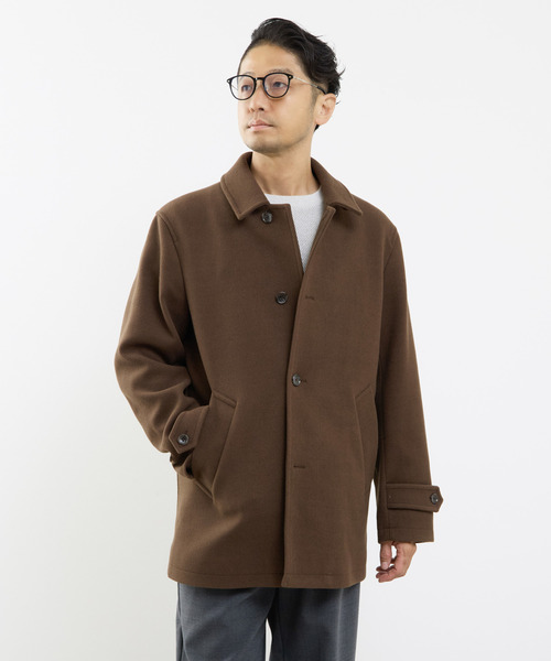 MEN'S MELROSE（メンズメルローズ）の「《WEB限定》テックメルトンバルカラーショートコート（ステンカラーコート・メンズ・ブラック/ブラウン/グレイッシュベージュ・4/3/5）」の2枚目の写真