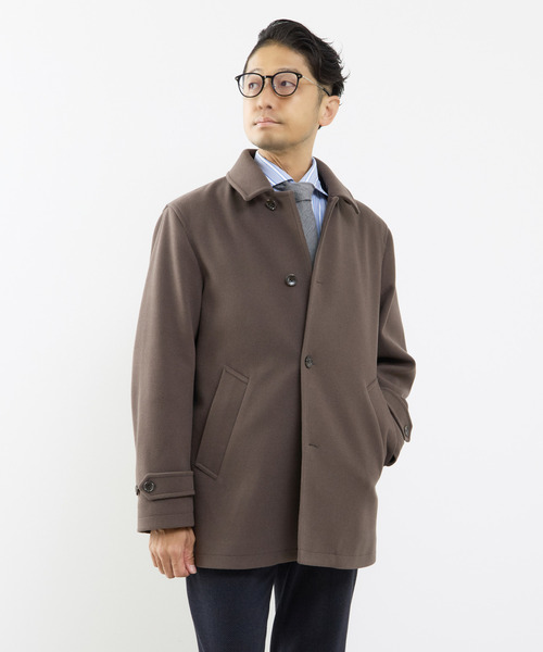 MEN'S MELROSE（メンズメルローズ）の「《WEB限定》テックメルトンバルカラーショートコート（ステンカラーコート・メンズ・ブラック/ブラウン/グレイッシュベージュ・4/3/5）」の3枚目の写真