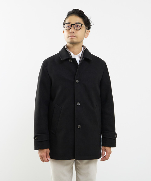 MEN'S MELROSE（メンズメルローズ）の「《WEB限定》テックメルトンバルカラーショートコート（ステンカラーコート・メンズ・ブラック/ブラウン/グレイッシュベージュ・4/3/5）」の4枚目の写真