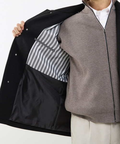 MEN'S MELROSE（メンズメルローズ）の「《WEB限定》テックメルトンバルカラーショートコート（ステンカラーコート・メンズ・ブラック/ブラウン/グレイッシュベージュ・4/3/5）」の11枚目の写真