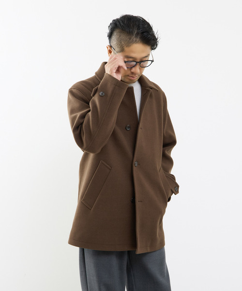 MEN'S MELROSE（メンズメルローズ）の「《WEB限定》テックメルトンバルカラーショートコート（ステンカラーコート・メンズ・ブラック/ブラウン/グレイッシュベージュ・4/3/5）」の15枚目の写真