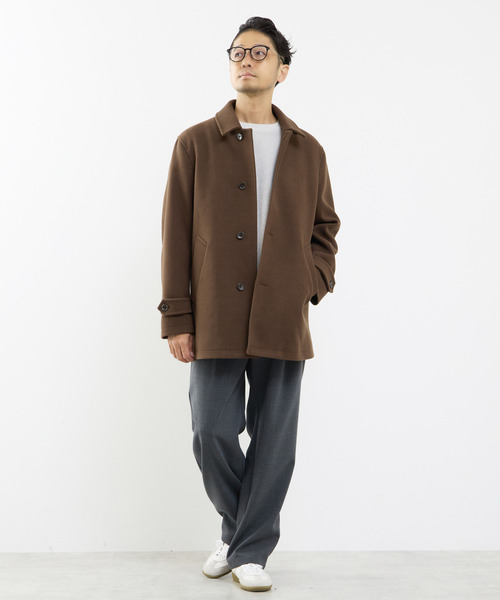 MEN'S MELROSE（メンズメルローズ）の「《WEB限定》テックメルトンバルカラーショートコート（ステンカラーコート・メンズ・ブラック/ブラウン/グレイッシュベージュ・4/3/5）」の17枚目の写真