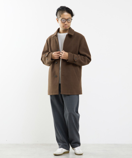 MEN'S MELROSE（メンズメルローズ）の「《WEB限定》テックメルトンバルカラーショートコート（ステンカラーコート・メンズ・ブラック/ブラウン/グレイッシュベージュ・4/3/5）」の18枚目の写真