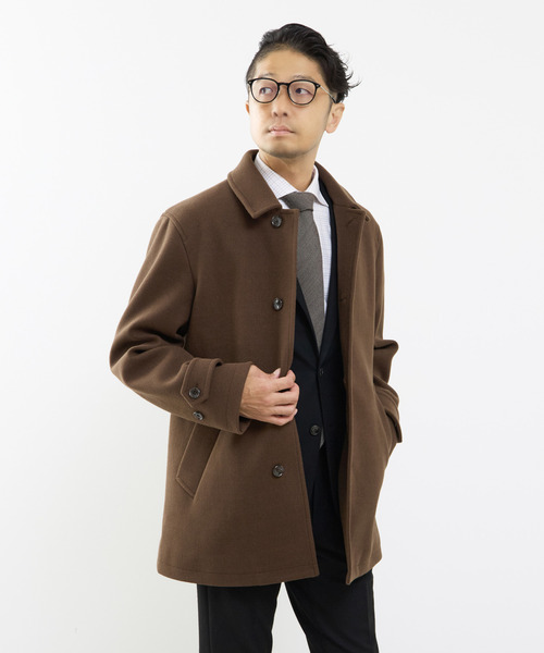MEN'S MELROSE（メンズメルローズ）の「《WEB限定》テックメルトンバルカラーショートコート（ステンカラーコート・メンズ・ブラック/ブラウン/グレイッシュベージュ・4/3/5）」の19枚目の写真