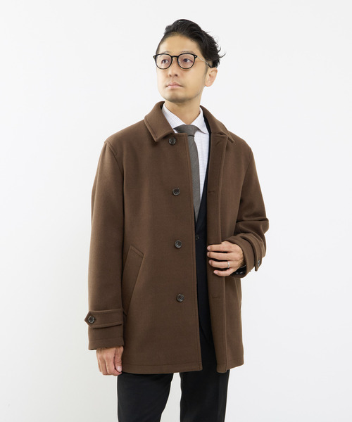 MEN'S MELROSE（メンズメルローズ）の「《WEB限定》テックメルトンバルカラーショートコート（ステンカラーコート・メンズ・ブラック/ブラウン/グレイッシュベージュ・4/3/5）」の21枚目の写真