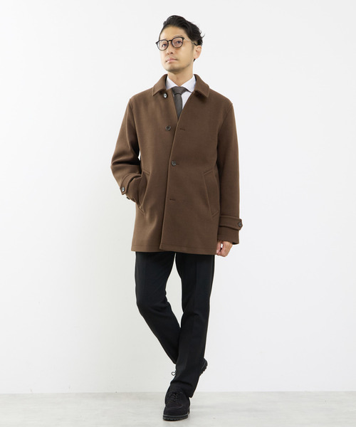 MEN'S MELROSE（メンズメルローズ）の「《WEB限定》テックメルトンバルカラーショートコート（ステンカラーコート・メンズ・ブラック/ブラウン/グレイッシュベージュ・4/3/5）」の22枚目の写真