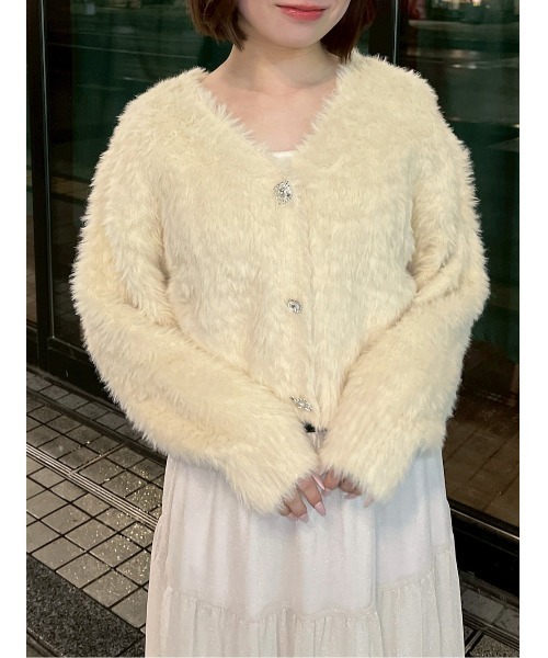 31 Sons de mode（トランテアン　ソン　ドゥ　モード）の「2025秋冬新作 Vネックシャギーカーディガン（カーディガン/ボレロ・レディース・ライトブルー/ピンク/イエロー・ﾌﾘ-）」の3枚目の写真