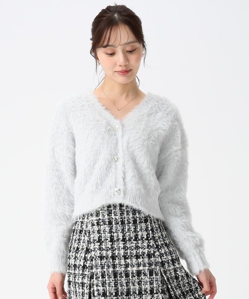 31 Sons de mode（トランテアン　ソン　ドゥ　モード）の「2025秋冬新作 Vネックシャギーカーディガン（カーディガン/ボレロ・レディース・ライトブルー/ピンク/イエロー・ﾌﾘ-）」の2枚目の写真