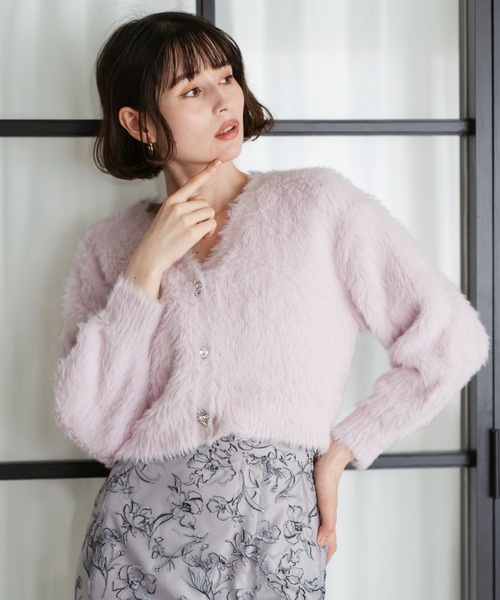 31 Sons de mode（トランテアン　ソン　ドゥ　モード）の「2025秋冬新作 Vネックシャギーカーディガン（カーディガン/ボレロ・レディース・ライトブルー/ピンク/イエロー・ﾌﾘ-）」の4枚目の写真