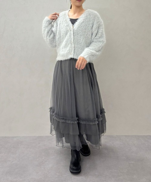 31 Sons de mode（トランテアン　ソン　ドゥ　モード）の「2025秋冬新作 Vネックシャギーカーディガン（カーディガン/ボレロ・レディース・ライトブルー/ピンク/イエロー・ﾌﾘ-）」の13枚目の写真