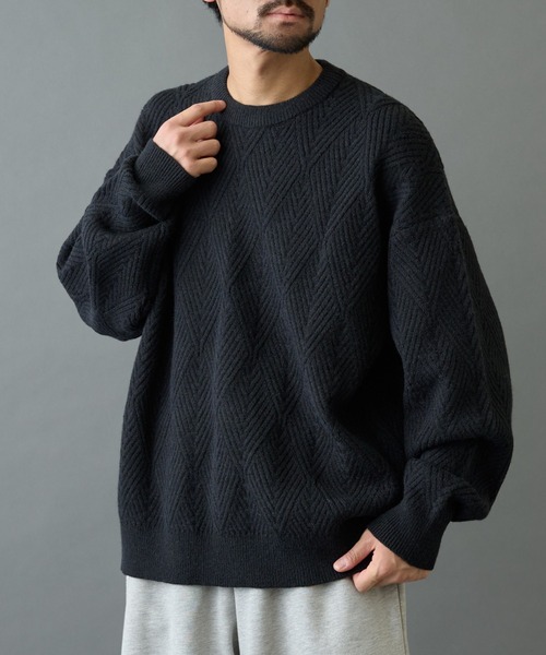 COLONY 2139（コロニートゥーワンスリーナイン）の「タイル柄ニットプルオーバー（ニット/セーター・メンズ・グレー/オレンジ/サックスブルー/ブラック・LARGE/MEDIUM）」の2枚目の写真