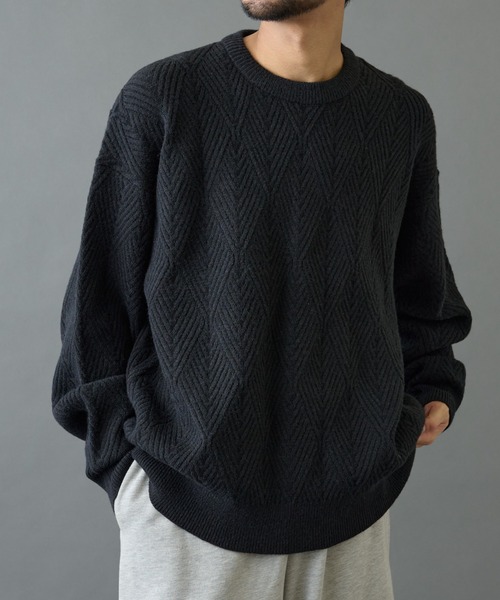COLONY 2139（コロニートゥーワンスリーナイン）の「タイル柄ニットプルオーバー（ニット/セーター・メンズ・グレー/オレンジ/サックスブルー/ブラック・LARGE/MEDIUM）」の5枚目の写真