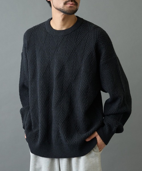 COLONY 2139（コロニートゥーワンスリーナイン）の「タイル柄ニットプルオーバー（ニット/セーター・メンズ・グレー/オレンジ/サックスブルー/ブラック・LARGE/MEDIUM）」の7枚目の写真