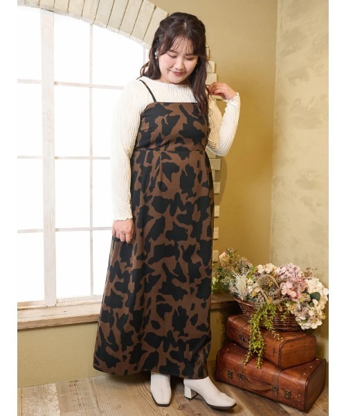 大きいサイズ】【Komachiコラボ】カウ柄キャミワンピース（ワンピース