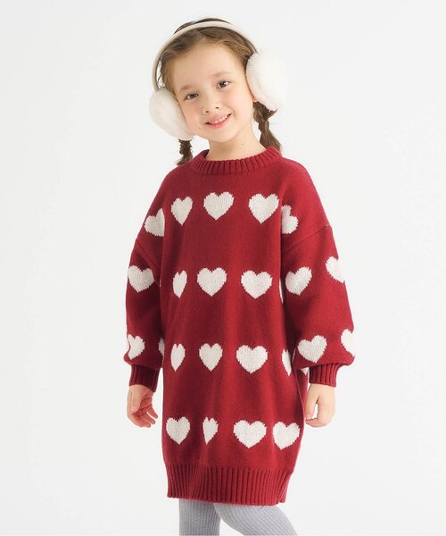 apres les cours（アプレレクール）の「【洗える/WEB限定】フラワー・ハートニットワンピース_ジュニア対応（ワンピース・キッズ・レッド/アイボリー・80/90/100/110/120/130/140）」の2枚目の写真