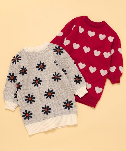 apres les cours（アプレレクール）の「【洗える/WEB限定】フラワー・ハートニットワンピース_ジュニア対応（ワンピース・キッズ・レッド/アイボリー・80/90/100/110/120/130/140）」の3枚目の写真