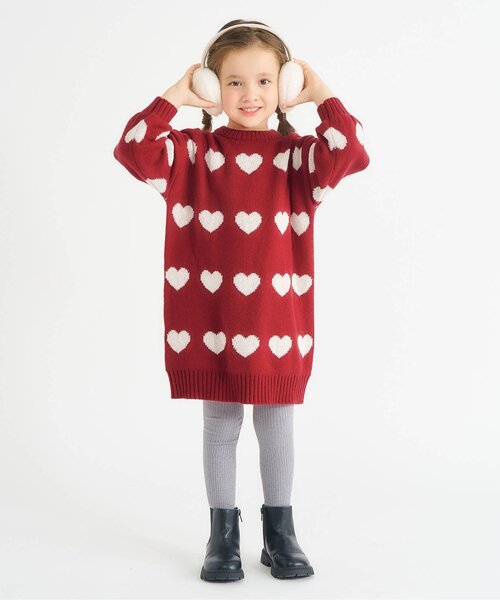 apres les cours（アプレレクール）の「【洗える/WEB限定】フラワー・ハートニットワンピース_ジュニア対応（ワンピース・キッズ・レッド/アイボリー・80/90/100/110/120/130/140）」の6枚目の写真