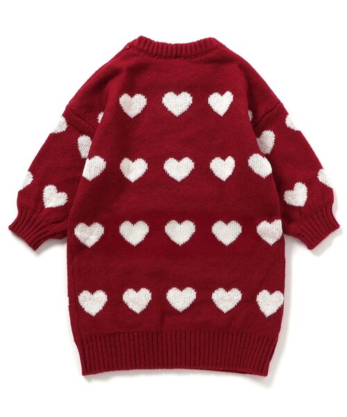 【美品】ハートモチーフニットワンピース　ニット　ウール　38 レッド セール】【WEB限定/ジュニア対応】フラワー・ハートニットワンピース