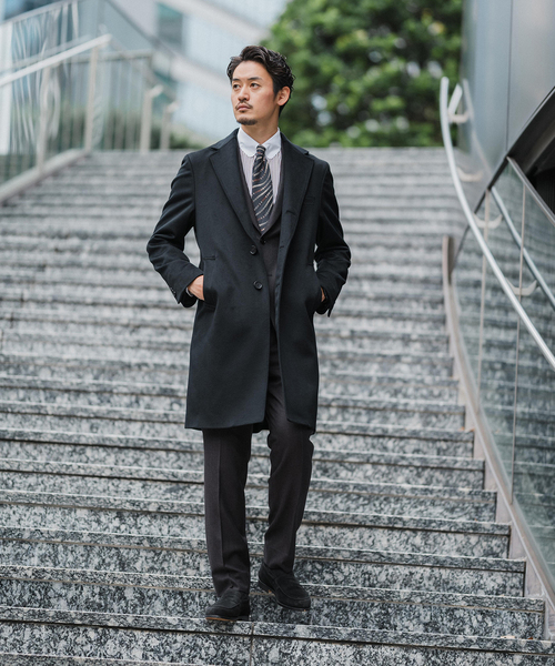 EDIFICE（エディフィス）の「《追加》SUPER 140’s ウール / カシミヤ チェスターコート（チェスターコート・メンズ・ネイビー/ブラウン/ライトグレー/ブラック・42/44/46/48/50）」の21枚目の写真