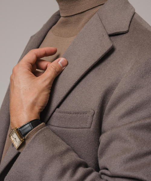 EDIFICE（エディフィス）の「《追加》SUPER 140’s ウール / カシミヤ チェスターコート（チェスターコート・メンズ・ネイビー/ブラウン/ライトグレー/ブラック・42/44/46/48/50）」の7枚目の写真