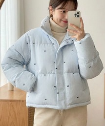 nonomi（ノノミ）の「リボン刺繍ストライプショート丈中綿ダウンジャケット / スタンドカラーブルゾン【韓国ファッション / フレンチガーリー】（ダウンジャケット/コート）」