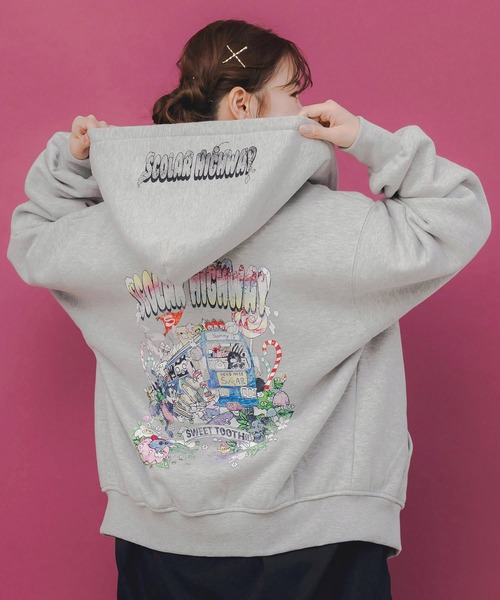 ScoLar(スカラー)の「153739:スカラーハイウェイ ヴィンテージ風パーカー(パーカー・レディース・ブラック/チャコールグレー/杢グレー・M)」の7枚目の写真