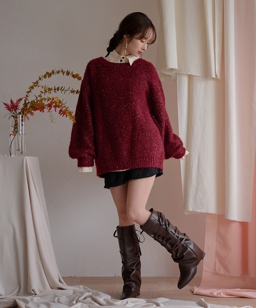 セール】back open mix shaggy knit / バックオープンミックスシャギー