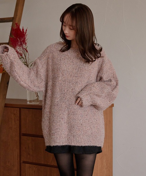 mideal（マイディール）の「back open mix shaggy knit / バックオープンミックスシャギーニット（ニット/セーター・レディース・チャコールグレー/ピンク/レッド・FREE）」の6枚目の写真