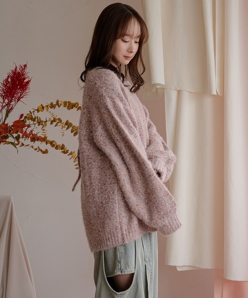 mideal（マイディール）の「back open mix shaggy knit / バックオープンミックスシャギーニット（ニット/セーター・レディース・チャコールグレー/ピンク/レッド・FREE）」の14枚目の写真