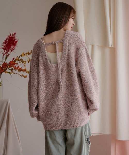 mideal（マイディール）の「back open mix shaggy knit / バックオープンミックスシャギーニット（ニット/セーター・レディース・チャコールグレー/ピンク/レッド・FREE）」の15枚目の写真