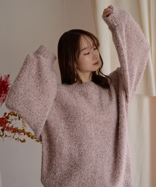 mideal（マイディール）の「back open mix shaggy knit / バックオープンミックスシャギーニット（ニット/セーター・レディース・チャコールグレー/ピンク/レッド・FREE）」の9枚目の写真