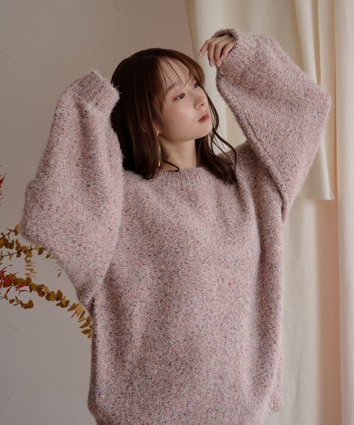 mideal（マイディール）の「back open mix shaggy knit / バックオープンミックスシャギーニット（ニット/セーター・レディース・チャコールグレー/ピンク/レッド・FREE）」の10枚目の写真
