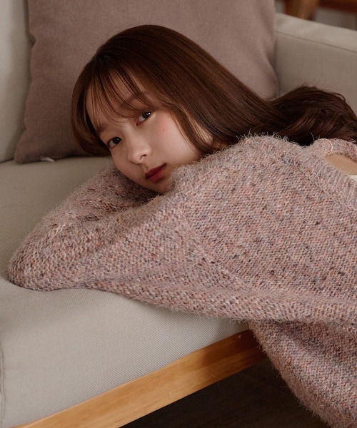 mideal（マイディール）の「back open mix shaggy knit / バックオープンミックスシャギーニット（ニット/セーター・レディース・チャコールグレー/ピンク/レッド・FREE）」の11枚目の写真