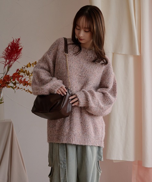 mideal（マイディール）の「back open mix shaggy knit / バックオープンミックスシャギーニット（ニット/セーター・レディース・チャコールグレー/ピンク/レッド・FREE）」の17枚目の写真