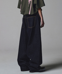 Curved Semi Wide Denim Pants - Deep Indigo