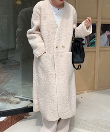 LUCPY（ラクピー）の「ロング丈ノーカラーボアコート（ノーカラーコート・レディース）」